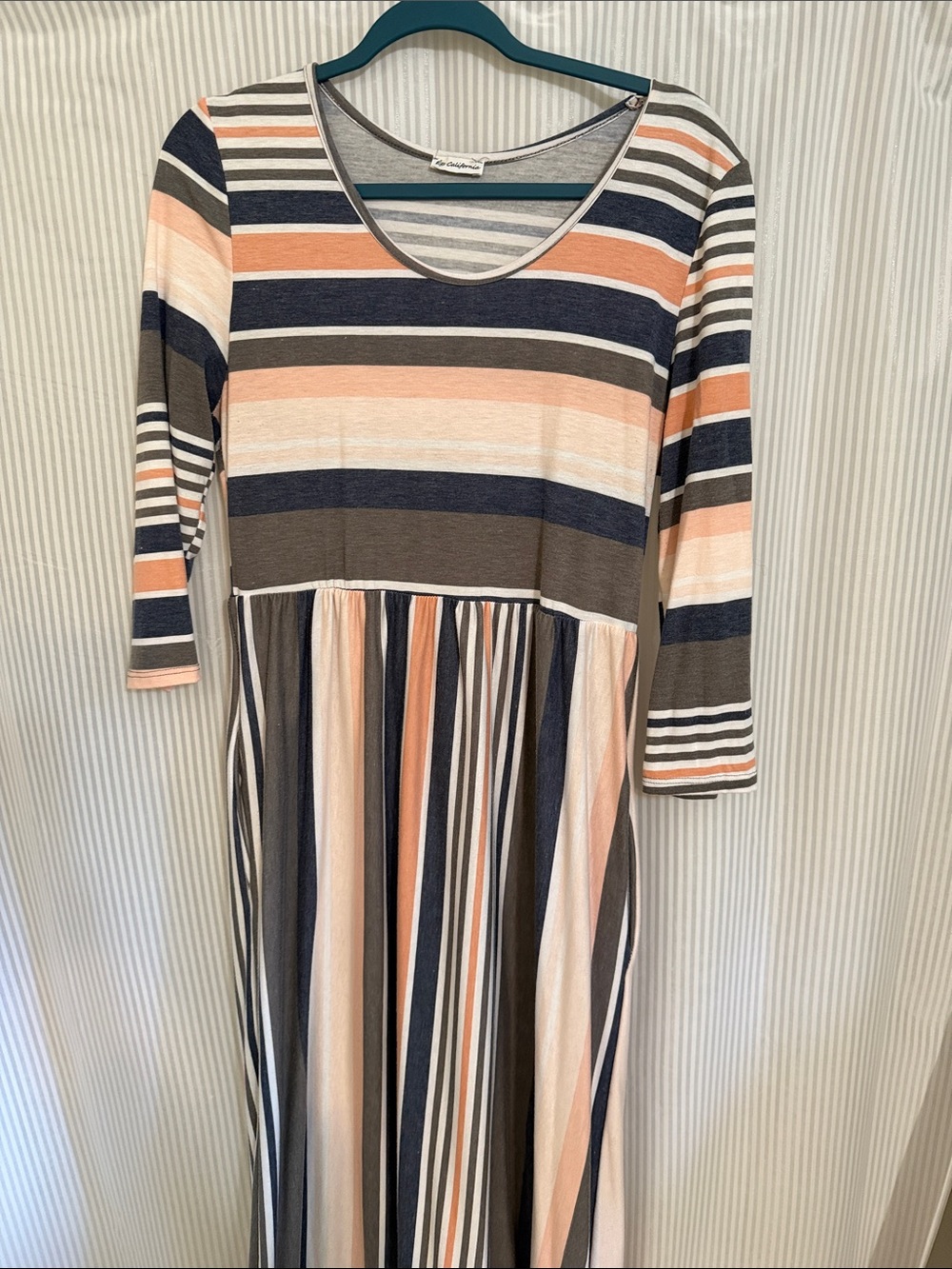 Striped Maxi Dress in Peach, Navy & Gray - Casual Women's Dress